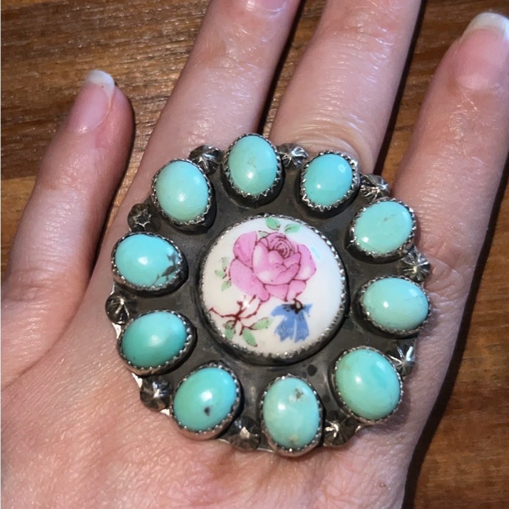Floral Turquoise and Silver Women's Ring